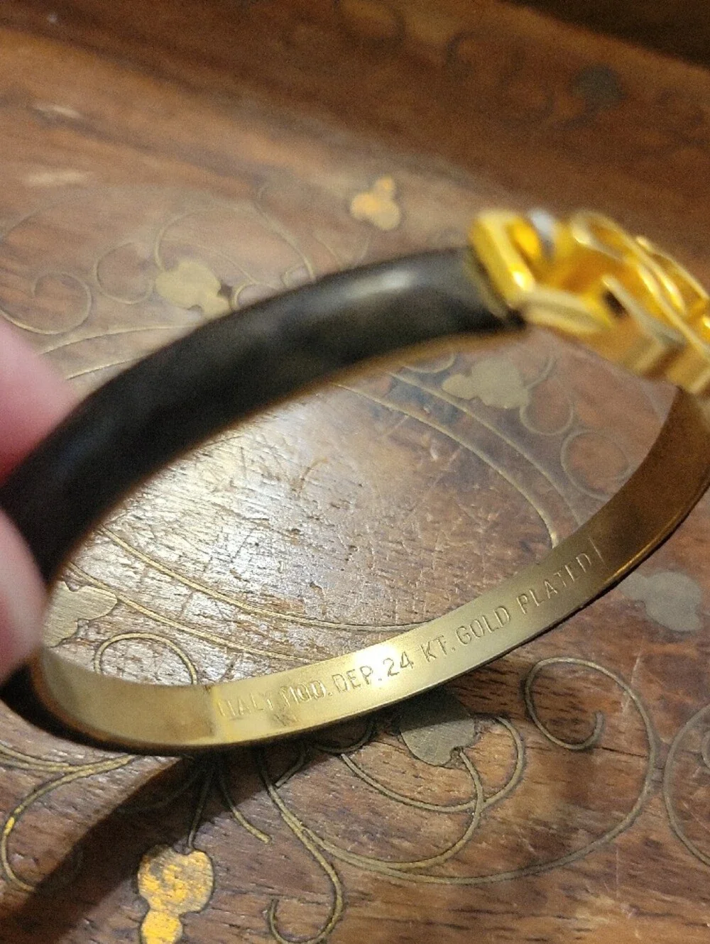 Double G 24KT GOLD Plate - Made In Italy Interlocking Logo Leather Bracelet